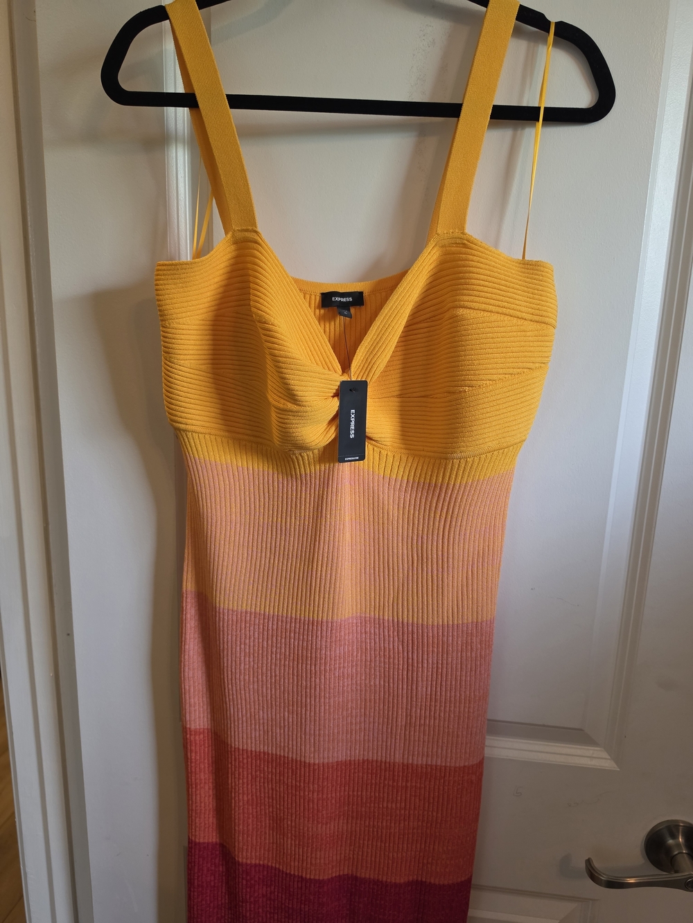 Express Yellow to Pink Ombre Ribbed Midi Dress